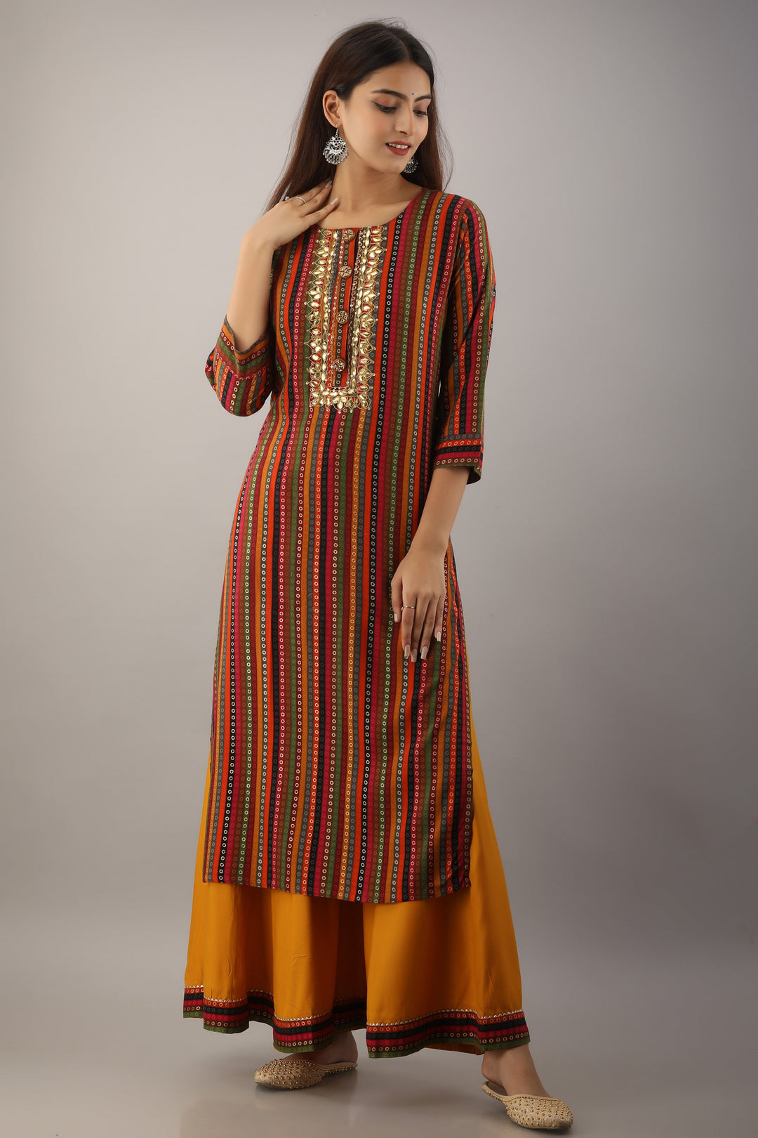 Multicolor Rayon Straight Womens Kurta with Divider Palazzo Set