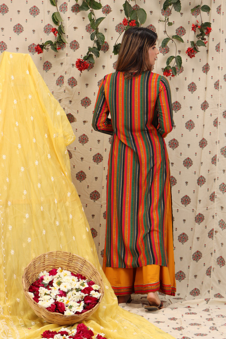 Color Multi Rayon Straight Womens Kurta with Divider Palazzo