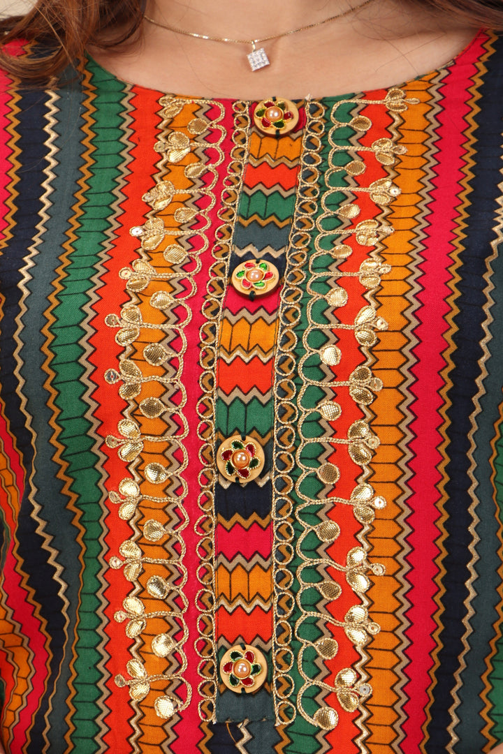 Color Multi Rayon Straight Womens Kurta with Divider Palazzo