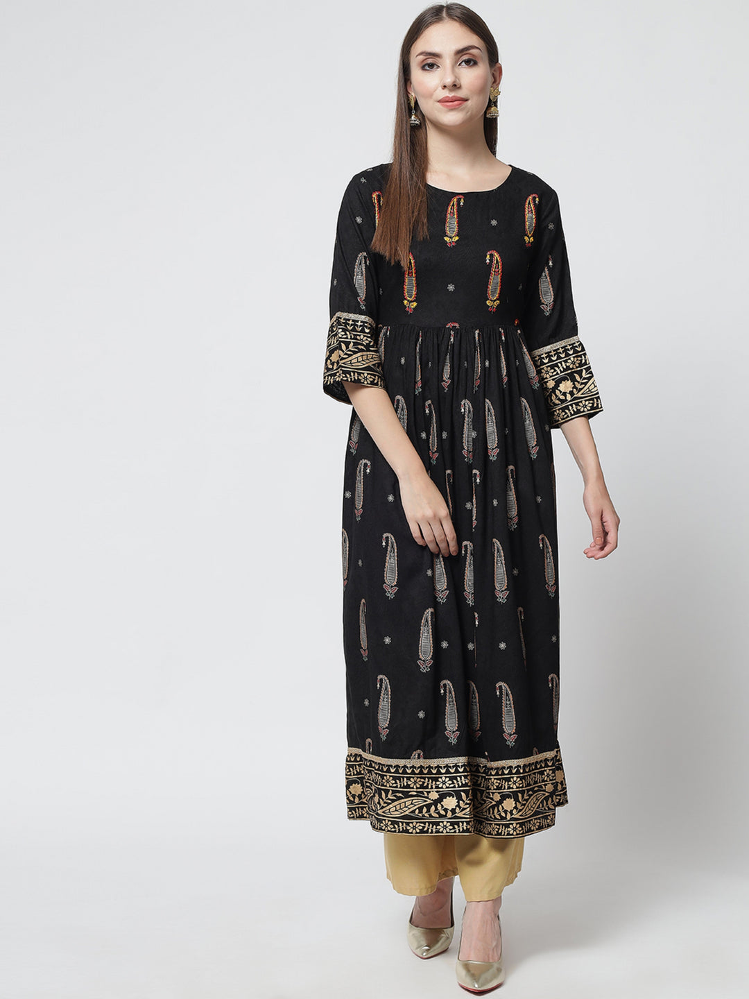 Womens Black Rayon A-line Dress Kurta