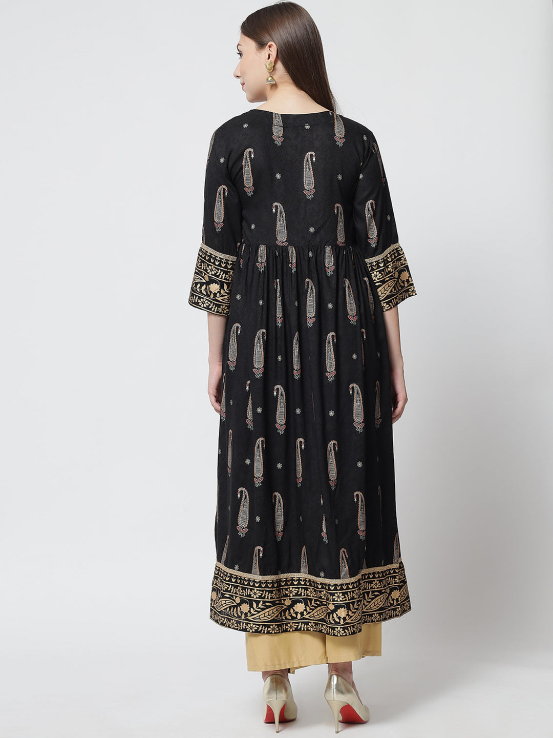 Womens Black Rayon A-line Dress Kurta