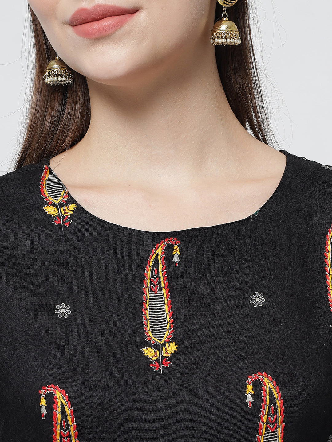 Womens Black Rayon A-line Dress Kurta