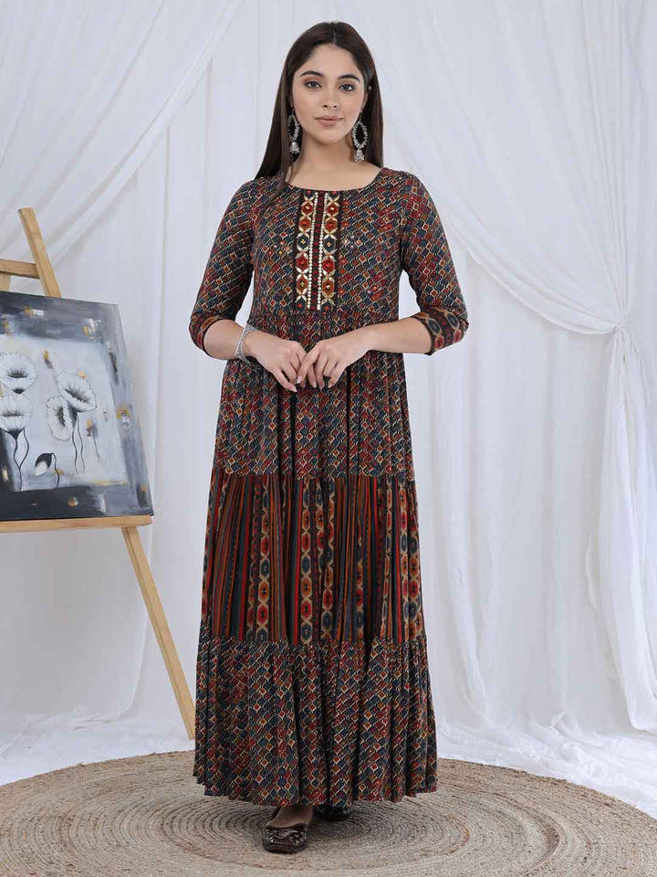 Anarkali Multicolor Geometric Dress