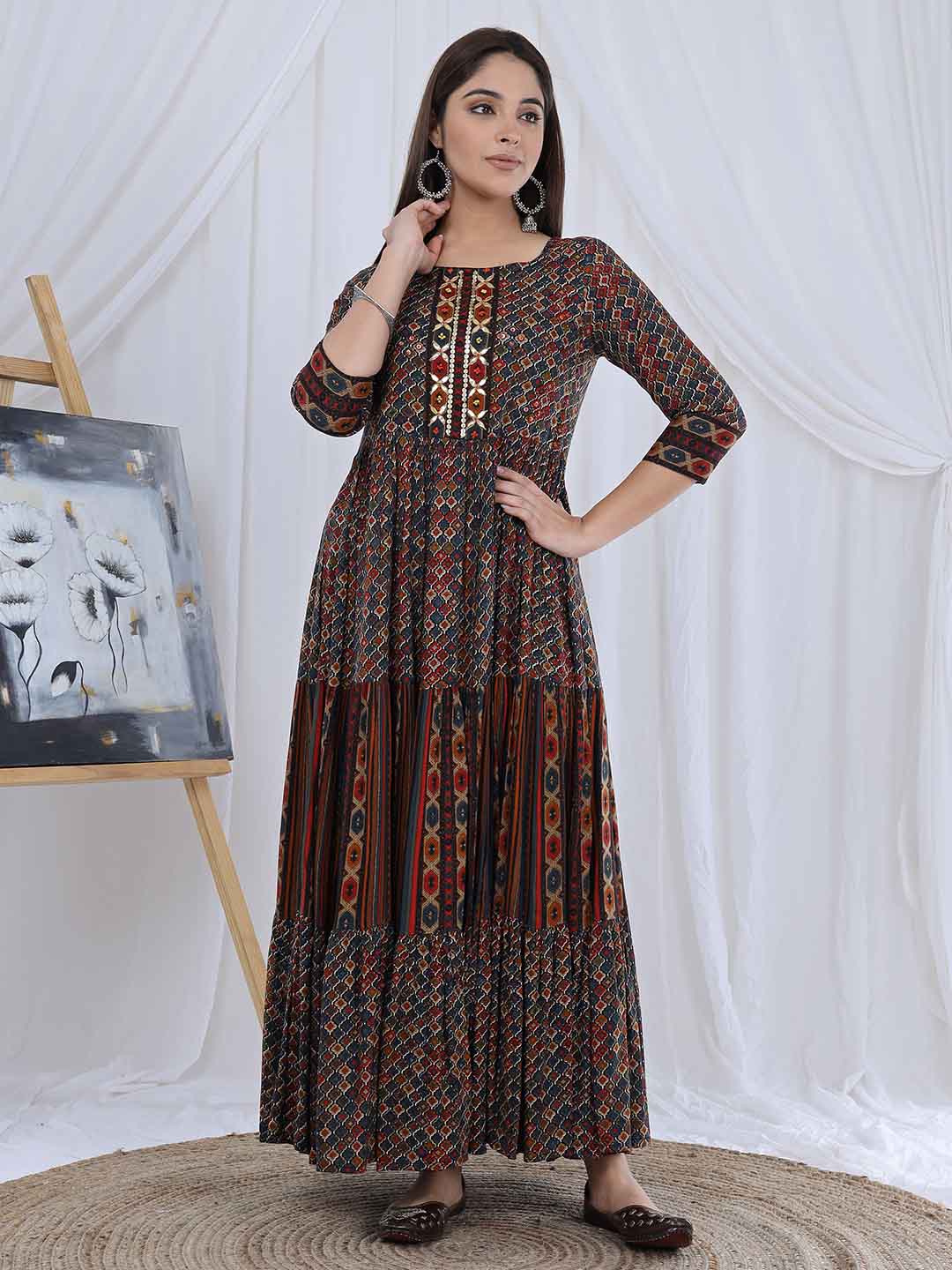 Anarkali Multicolor Geometric Dress