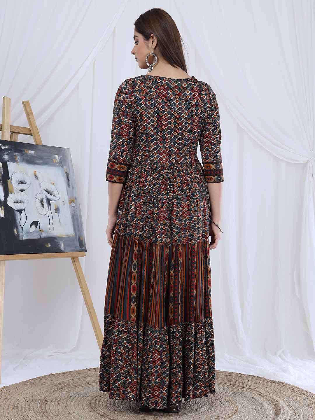 Anarkali Multicolor Geometric Dress