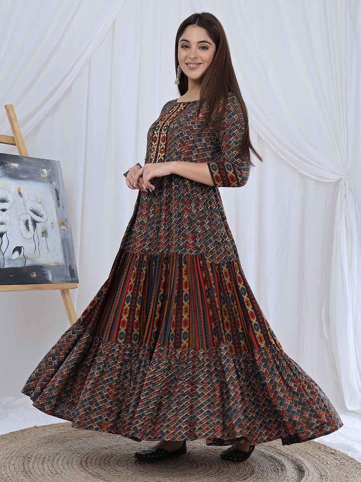 Anarkali Multicolor Geometric Dress