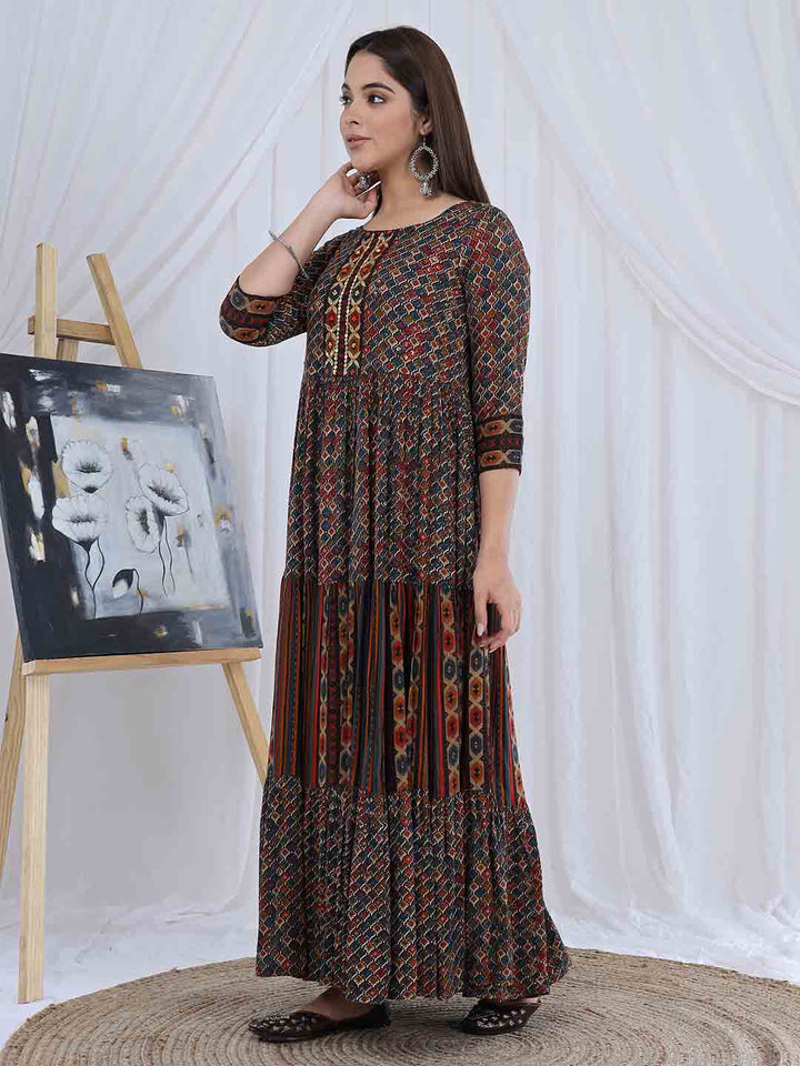 Anarkali Multicolor Geometric Dress