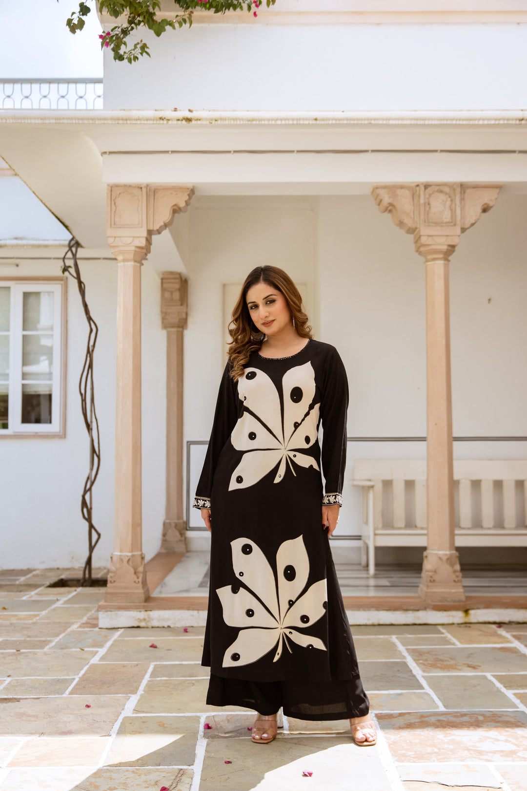 Nehamta Women's Black German Rayon Kurta & Palazzo Set