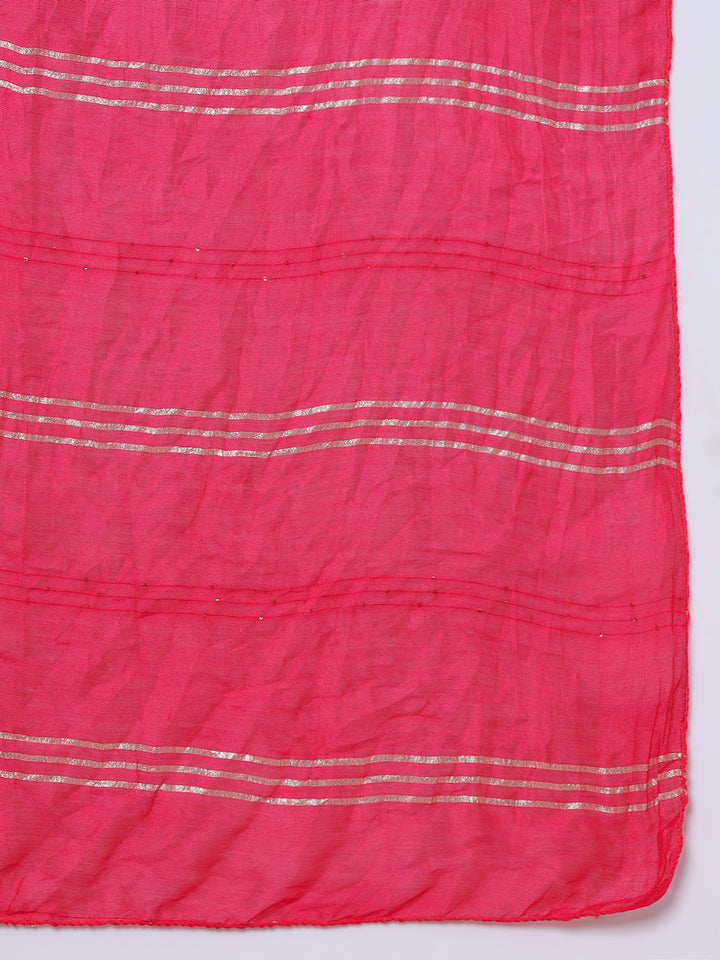 Nehamta Women's Rani Pink Cotton rayon Kurta, Pant & Dupatta Set