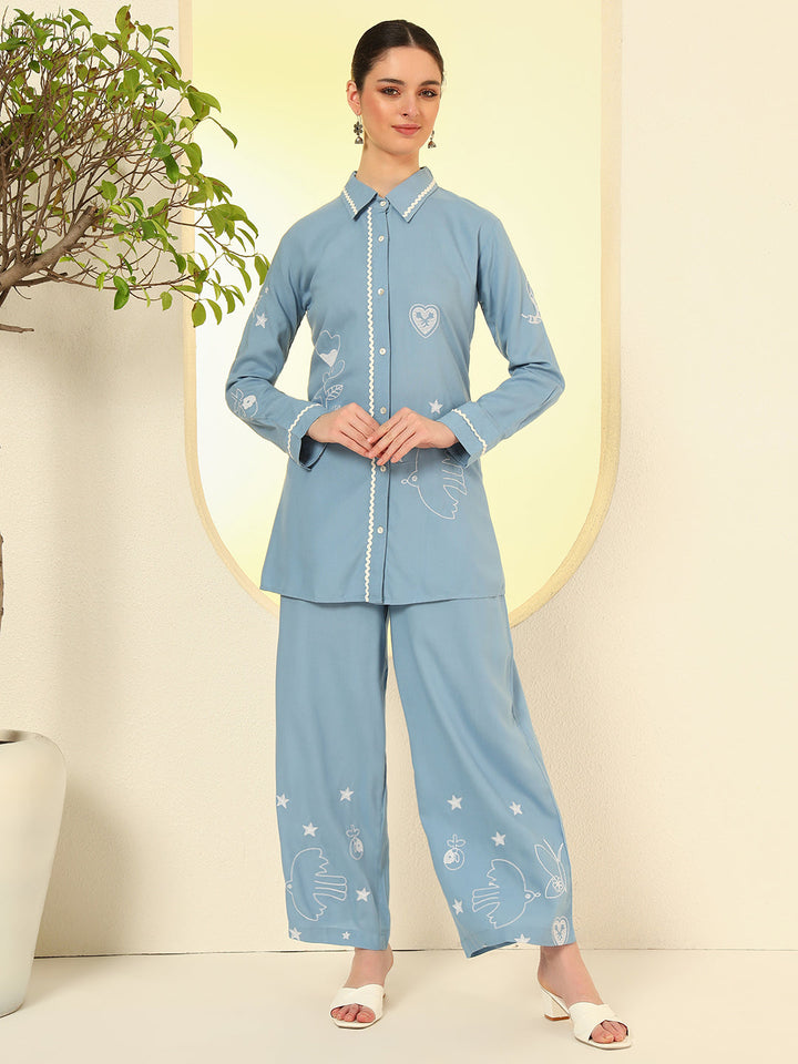 Nehamta Women's Dusty Blue Rayon Co-Ord Set