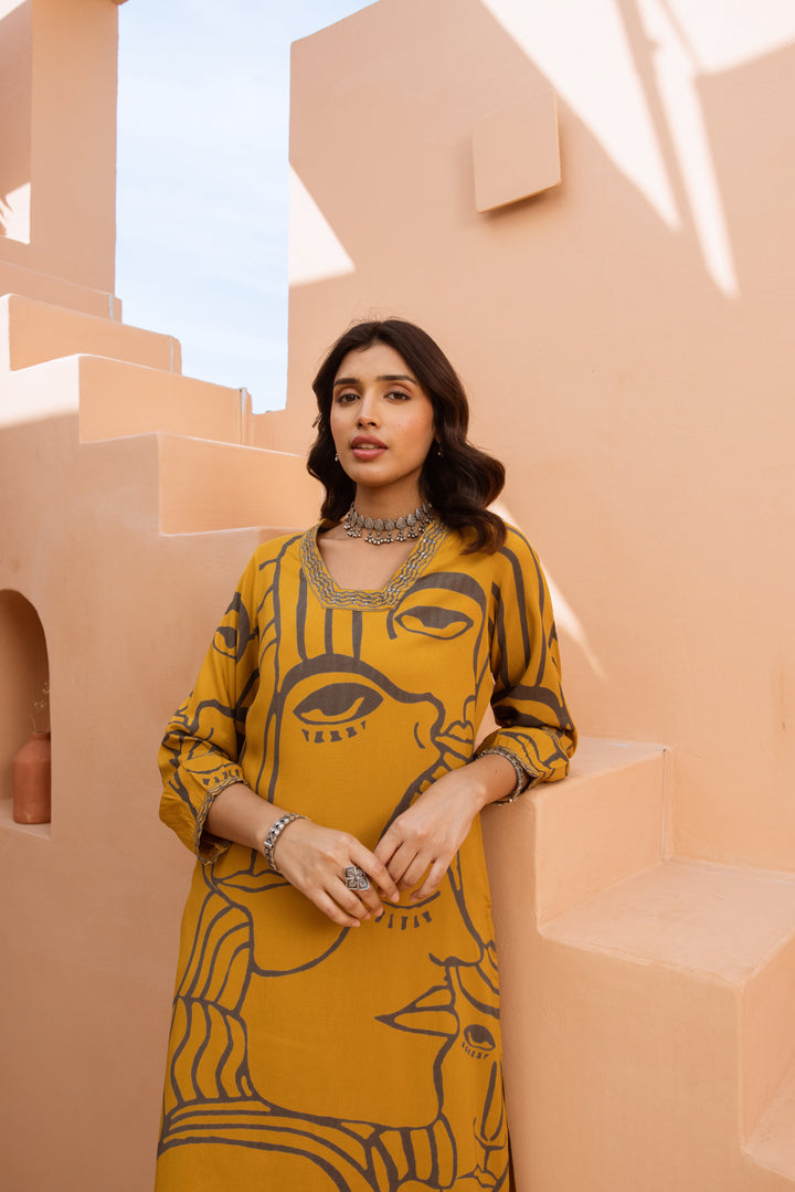 Nehamta Women's Mustard German Rayon Kurta & Palazzo Set