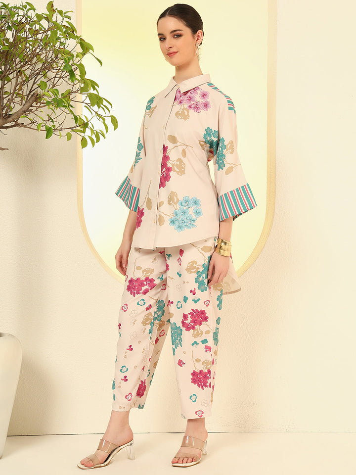 Nehamta Women's Cream Polyester Co-Ord Set