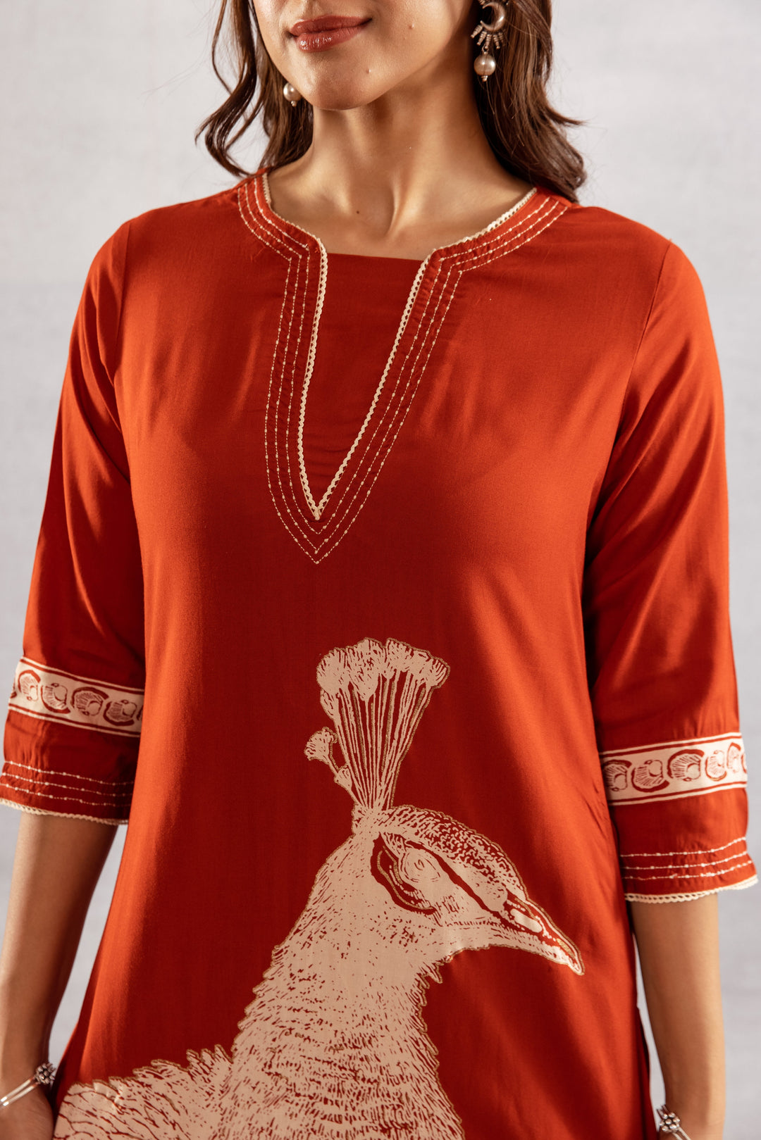 Nehamta Women's Rust German Rayon Kurta & Palazzo Set