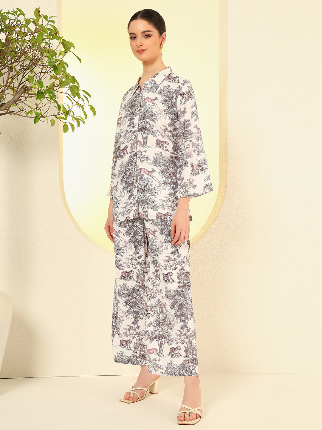 Nehamta Women's White Polyester Co-Ord Set