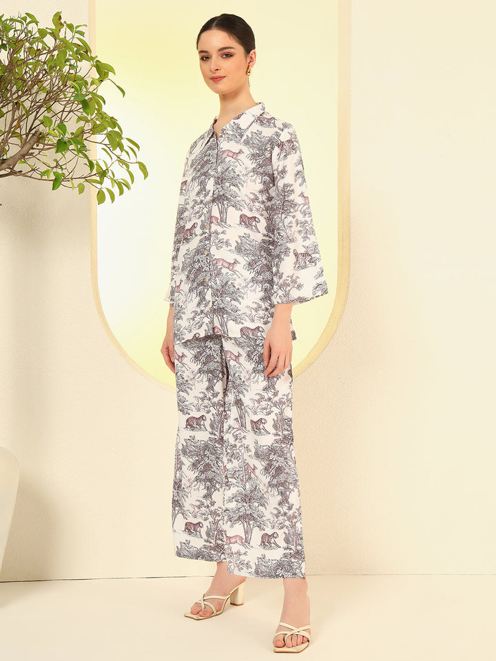 Nehamta Women's White Polyester Co-Ord Set