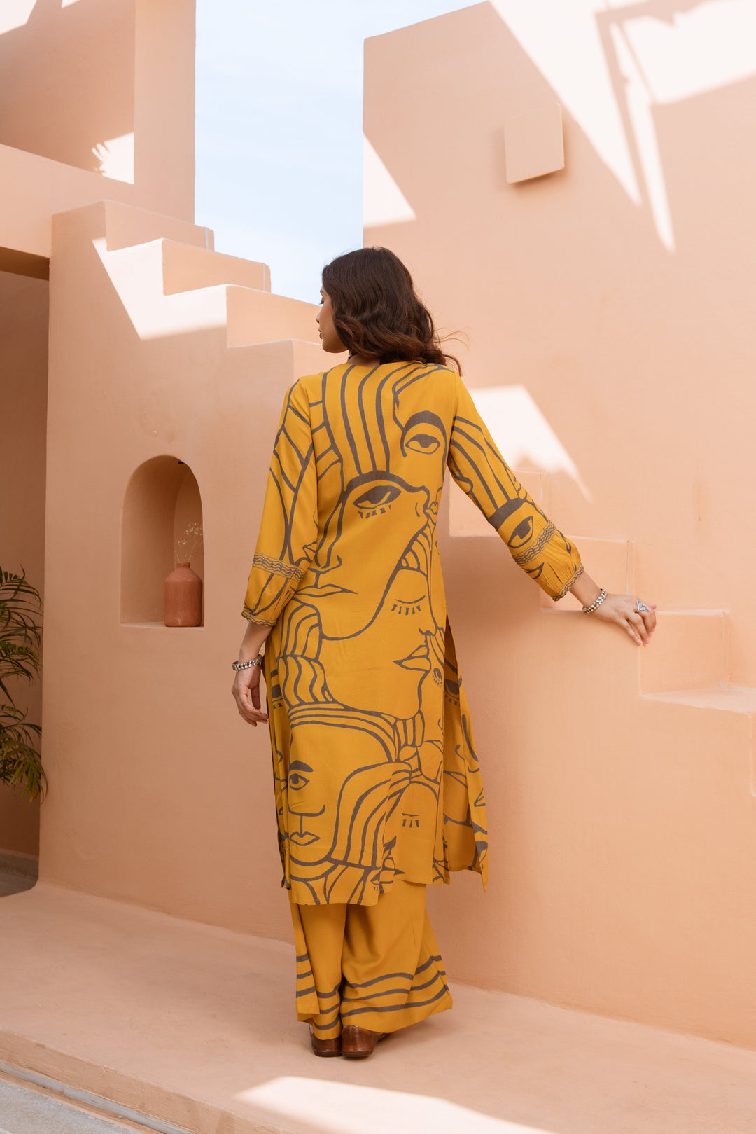 Nehamta Women's Mustard German Rayon Kurta & Palazzo Set