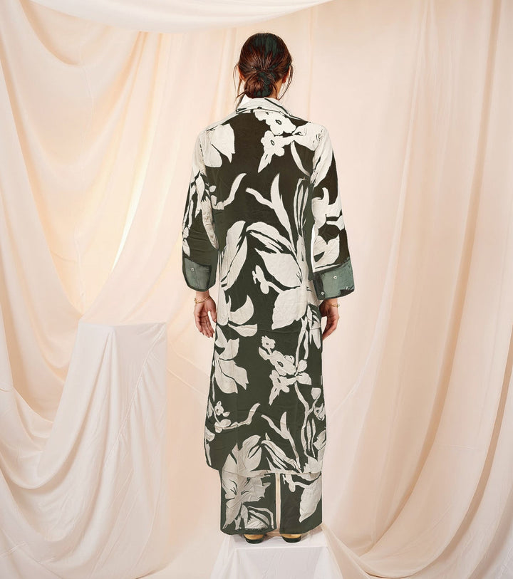 Nehamta Women's Green Rayon Kurta, Palazzo Set