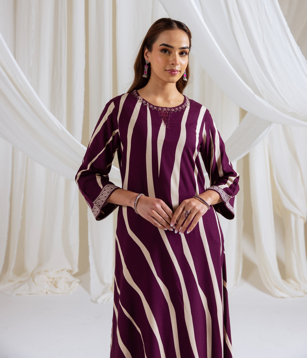 Nehamta Women's Purple German Rayon Kurta & Palazzo Set