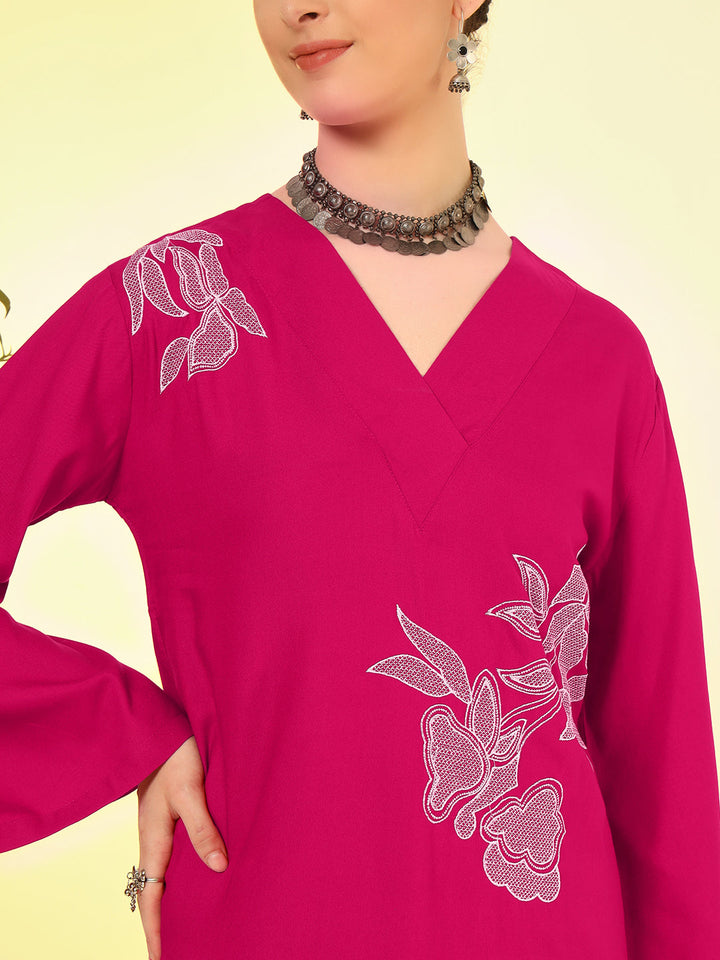 Nehamta Women's Rani Pink Rayon Co-Ord Set