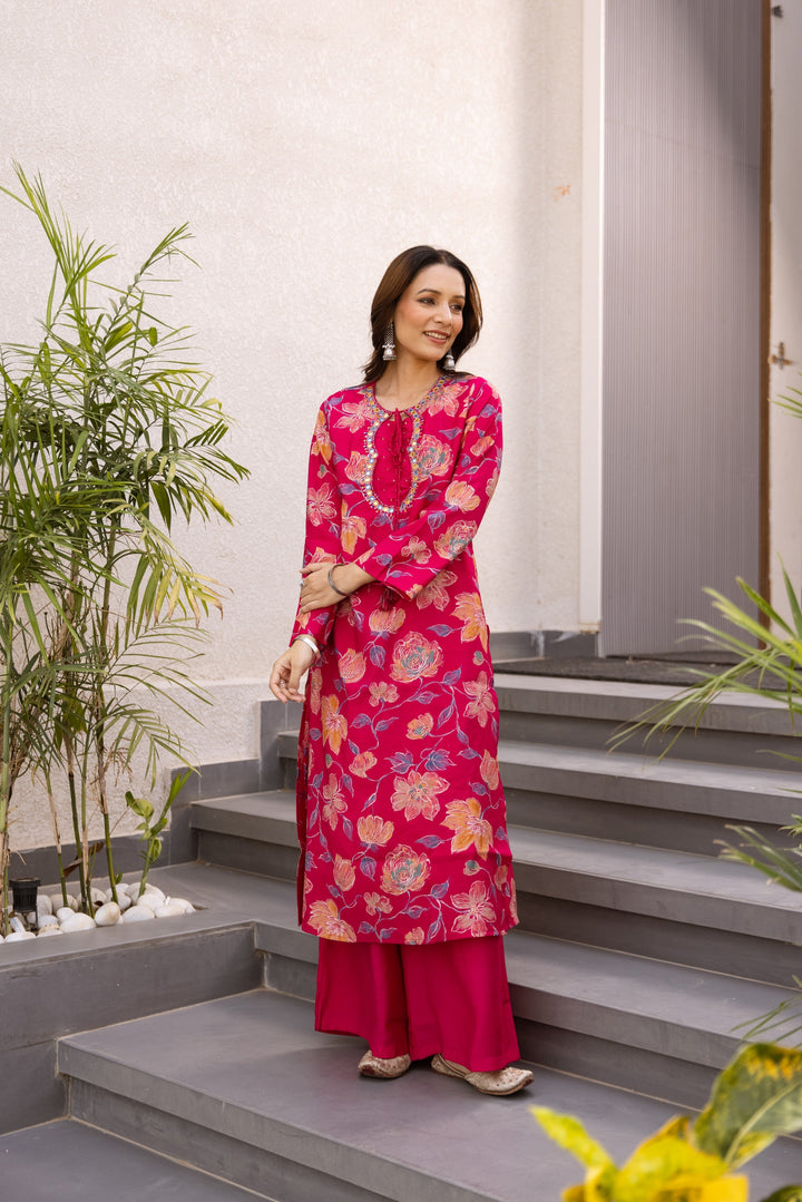 Nehamta Women's Rani Modal Muslin Kurta & Palazzo Set