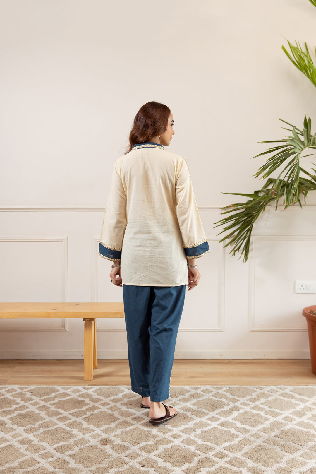 Nehamta Women's Off White Cotton Tunic with Pant Co-Ords Set