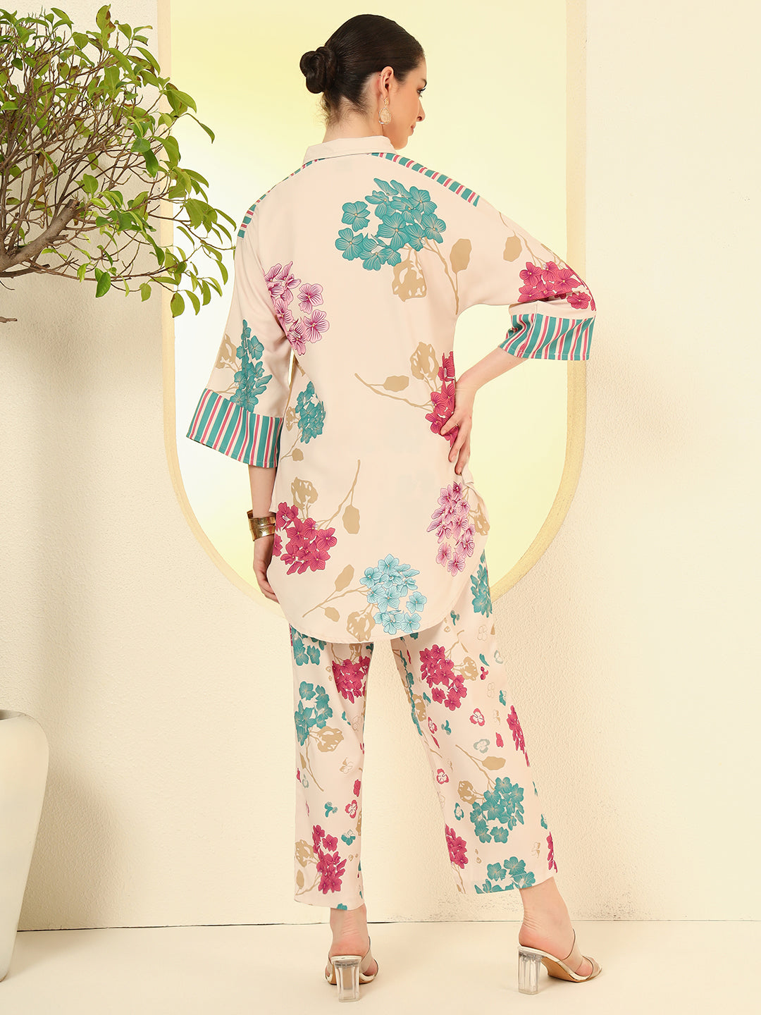 Nehamta Women's Cream Polyester Co-Ord Set