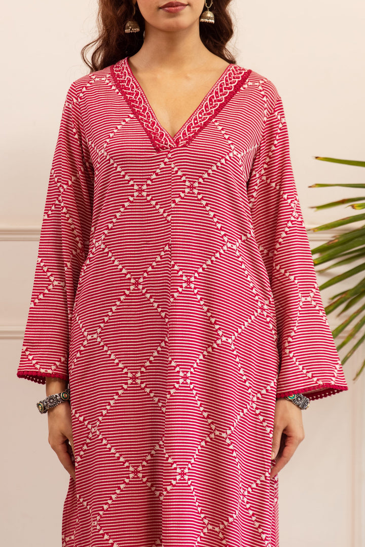 Nehamta Women's Rani Pink German Rayon Kurta With Palazzo Set
