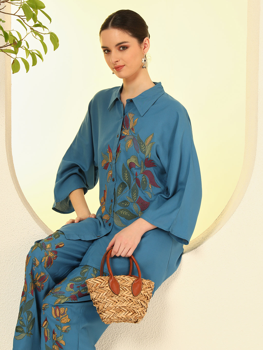 Nehamta Women's Teal Blue Rayon Co-Ord Set