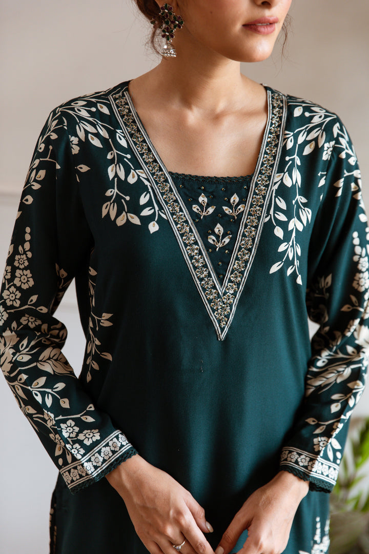 Nehamta Women's Teal German Rayon Kurta & Palazzo Set