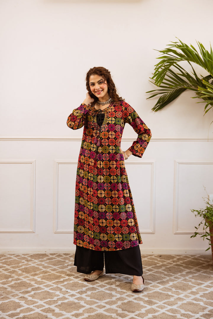 Nehamta Women's Multicolor German Rayon Kurta & Palazzo Set