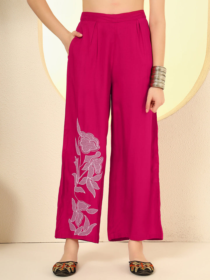 Nehamta Women's Rani Pink Rayon Co-Ord Set