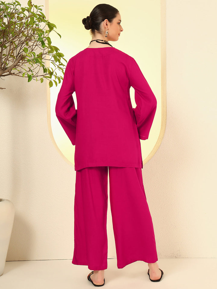 Nehamta Women's Rani Pink Rayon Co-Ord Set