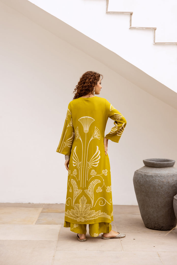 Nehamta Women's Lime Green German Rayon Kurta & Palazzo Set