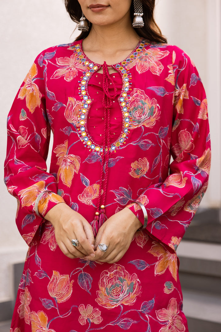 Nehamta Women's Rani Modal Muslin Kurta & Palazzo Set