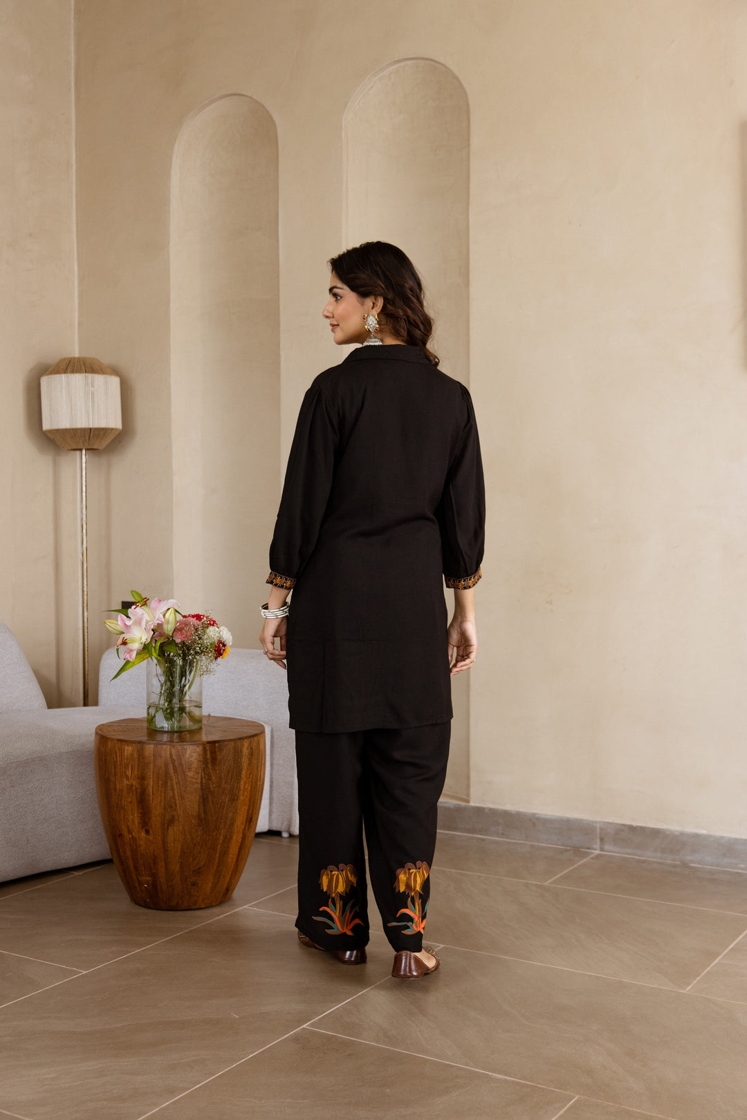 Nehamta Women's Black German Rayon Tunic & 1 Pant Co-Ords Set