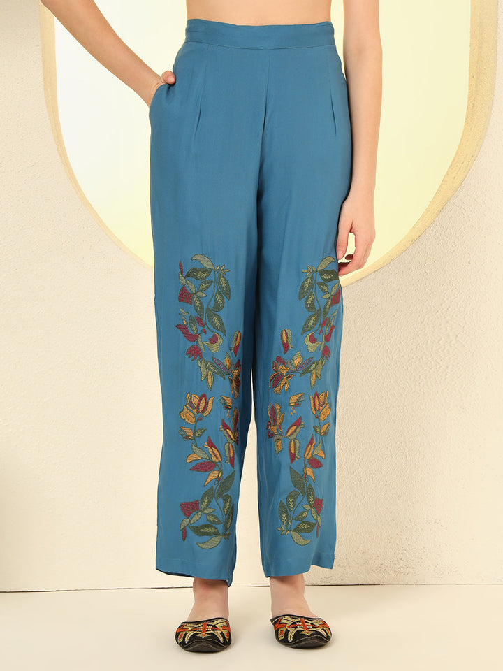 Nehamta Women's Teal Blue Rayon Co-Ord Set