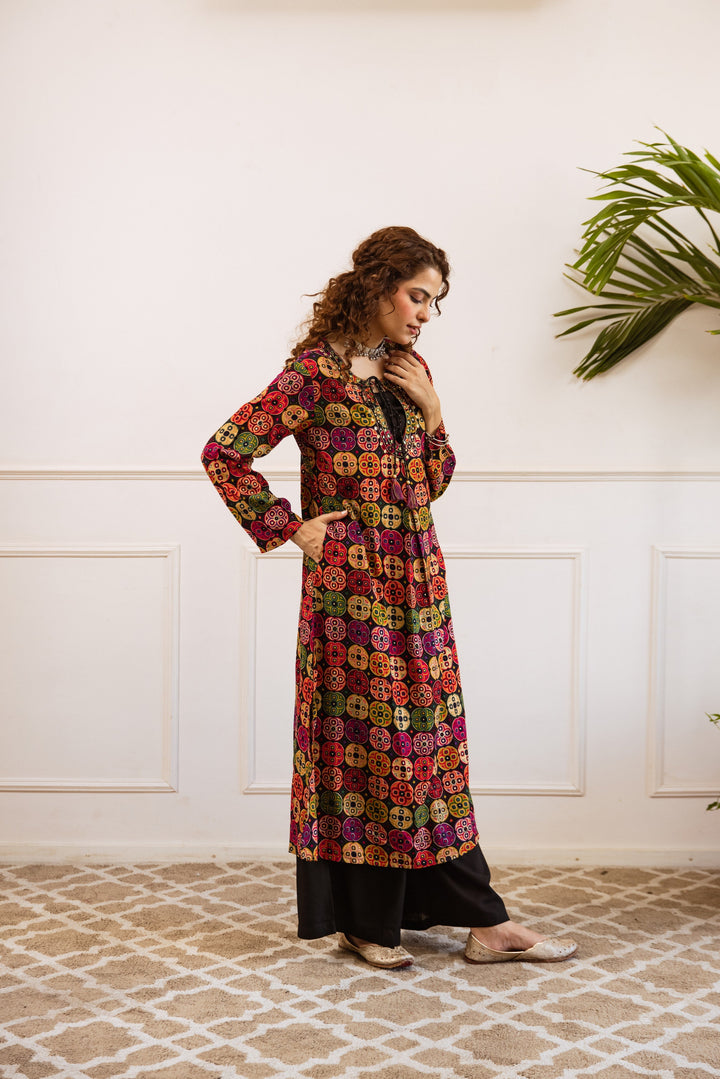 Nehamta Women's Multicolor German Rayon Kurta & Palazzo Set