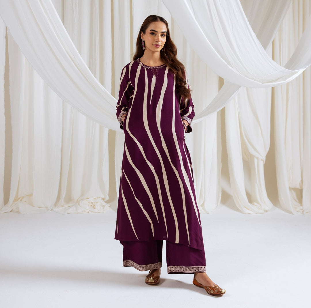 Nehamta Women's Purple German Rayon Kurta & Palazzo Set