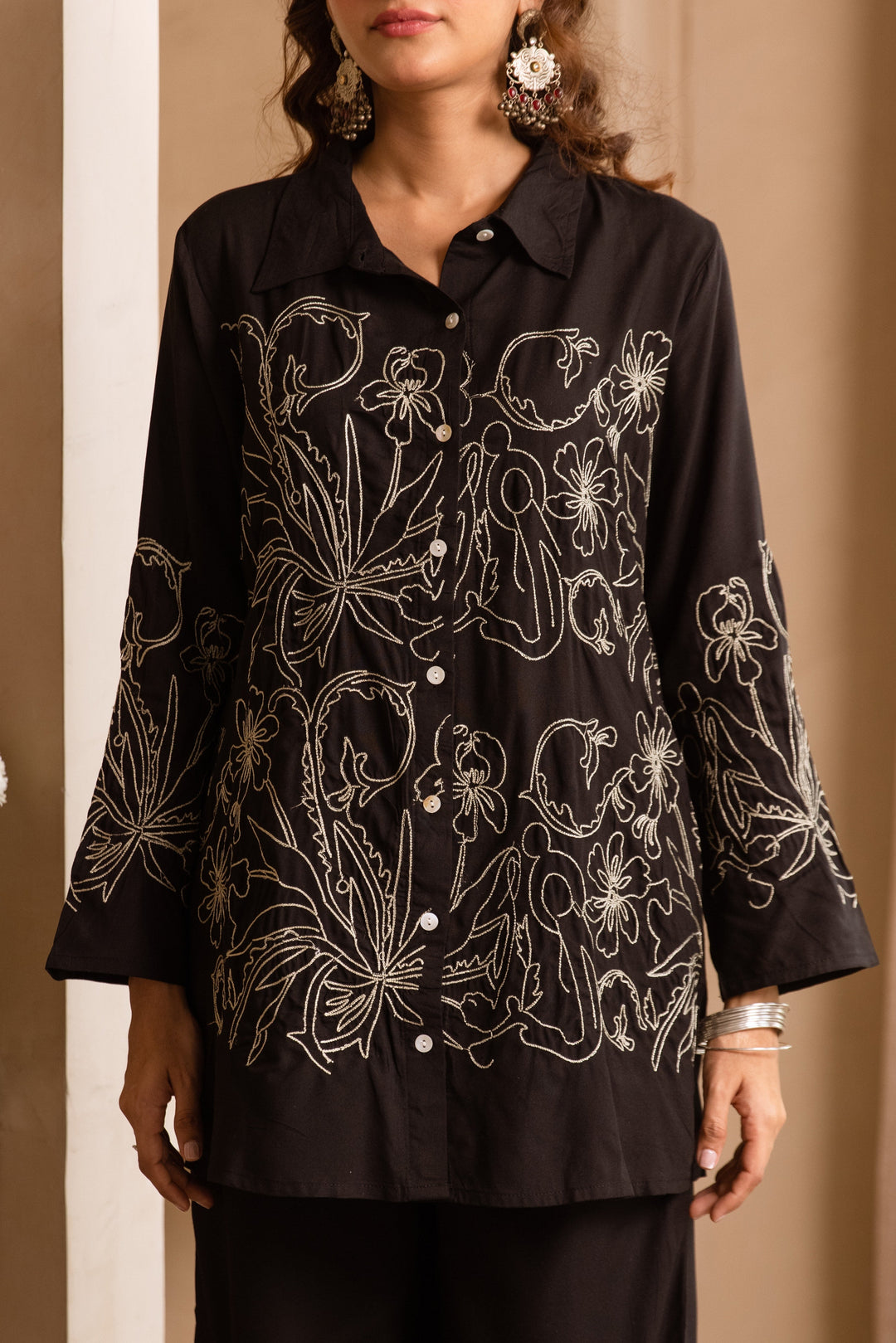 Nehamta Women's Black German Rayon Shirt & 1 Pant Co-Ords Set