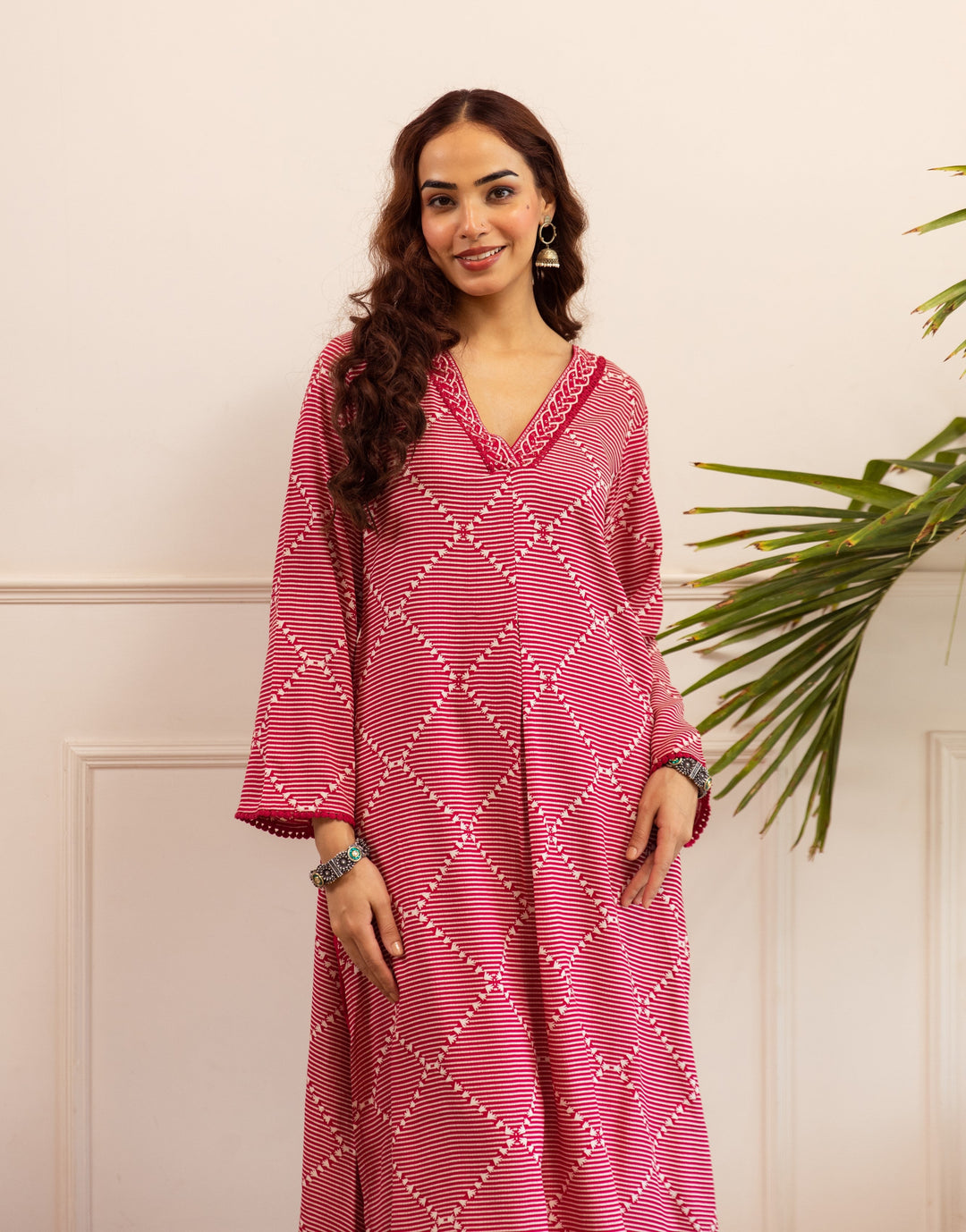Nehamta Women's Rani Pink German Rayon Kurta With Palazzo Set