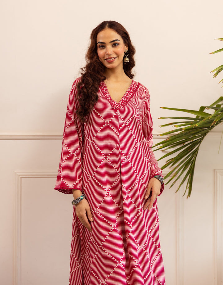 Nehamta Women's Rani Pink German Rayon Kurta With Palazzo Set