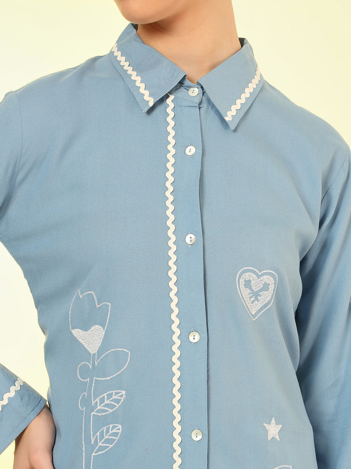 Nehamta Women's Dusty Blue Rayon Co-Ord Set