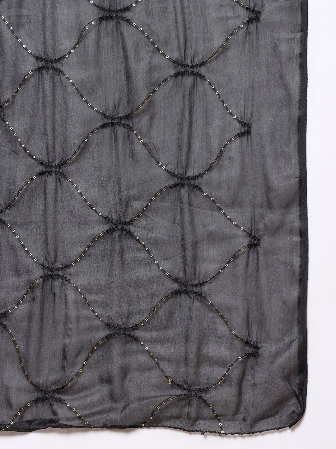 Nehamta Women's Black Muslin Kurta, Pant & Dupatta Set