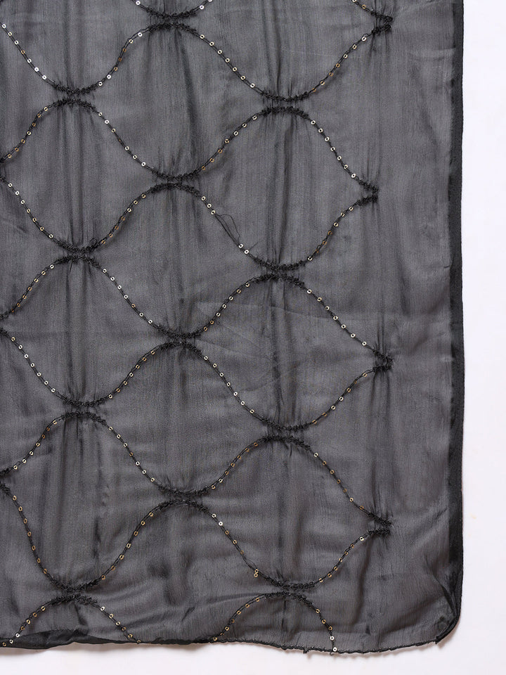 Nehamta Women's Black Muslin Kurta, Pant & Dupatta Set