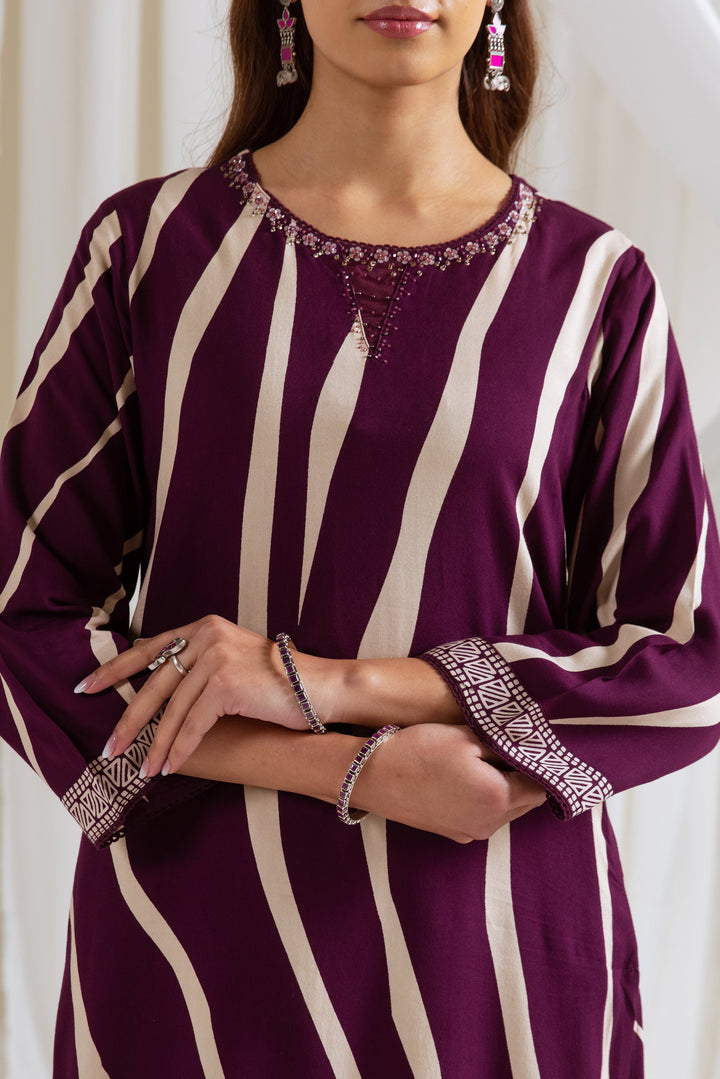 Nehamta Women's Purple German Rayon Kurta & Palazzo Set