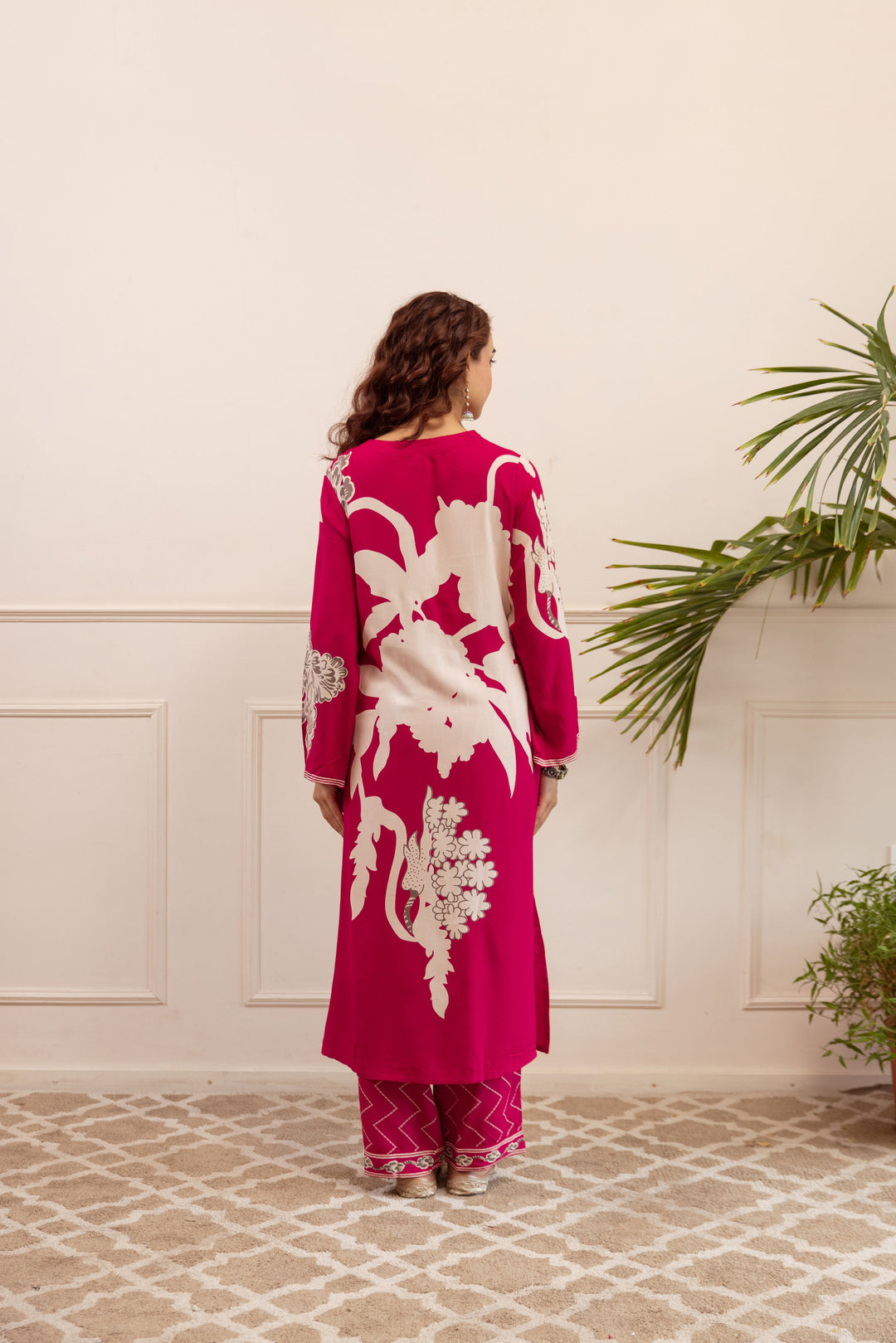 Nehamta Women's Rani Pink German Rayon Kurta & Palazzo Set