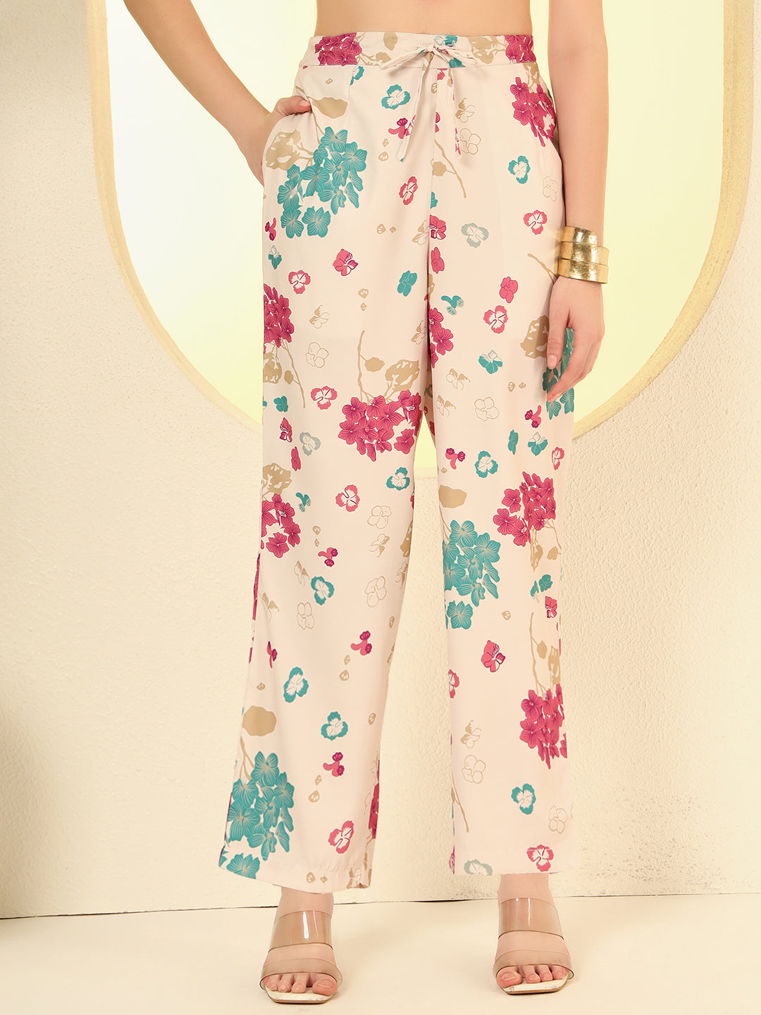 Nehamta Women's Cream Polyester Co-Ord Set