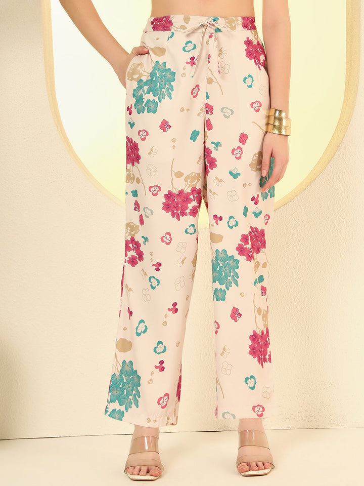 Nehamta Women's Cream Polyester Co-Ord Set