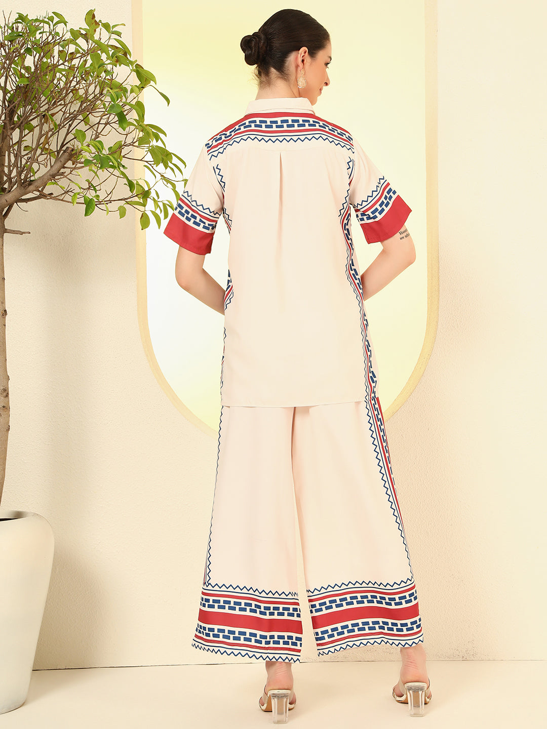 Nehamta Women's Cream Polyester Co-Ord Set