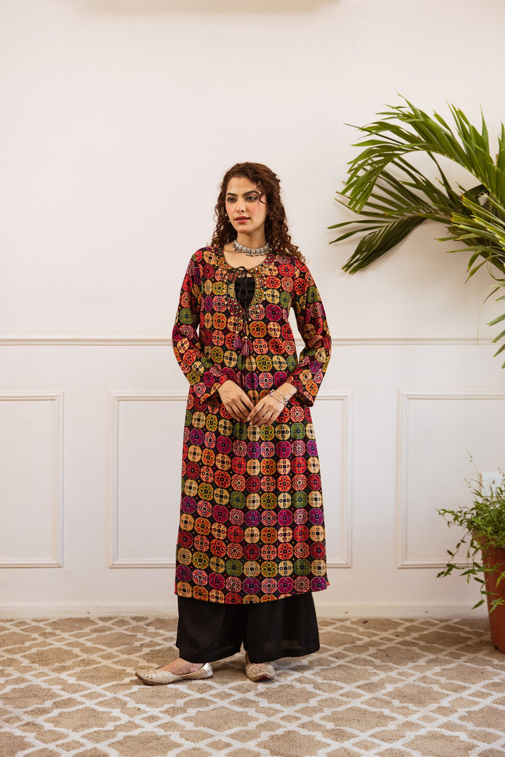 Nehamta Women's Multicolor German Rayon Kurta & Palazzo Set